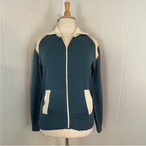 Vintage 70s‎ Knit Collared Long Sleeve Zip Up Cardigan Sweater